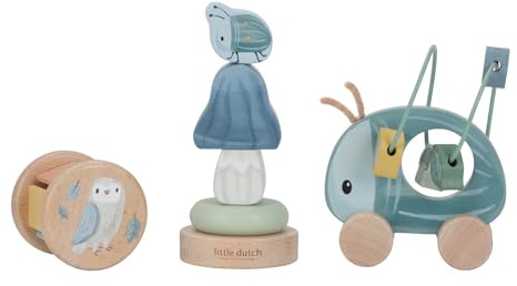 Little Dutch Geschenkset Holz-Spielzeug 3-teilig für Baby Kleinkind Junge blau - Forest Friends
