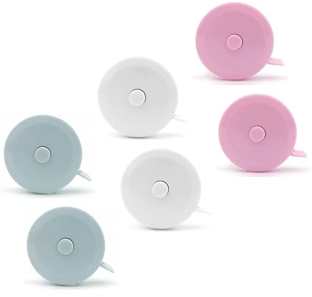 DTXLX Lot de 6 Rubans à Mesurer Plastique Rétractables Double Sens | Mini rubans portables double face pour vêtements et couture. Bleu rose blanc. 6 pièces.
