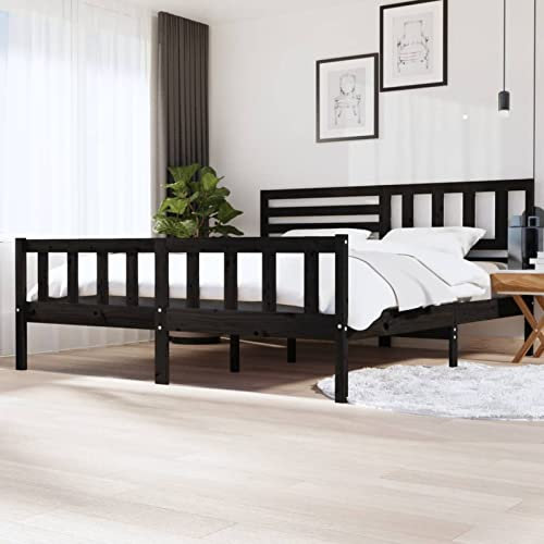 Brokky Massivholzbett Schwarz 200x200 cm Palettenbett Bettgestell Massivholz-Bettgestell Bett Kopfteil Holz Betten 3101177