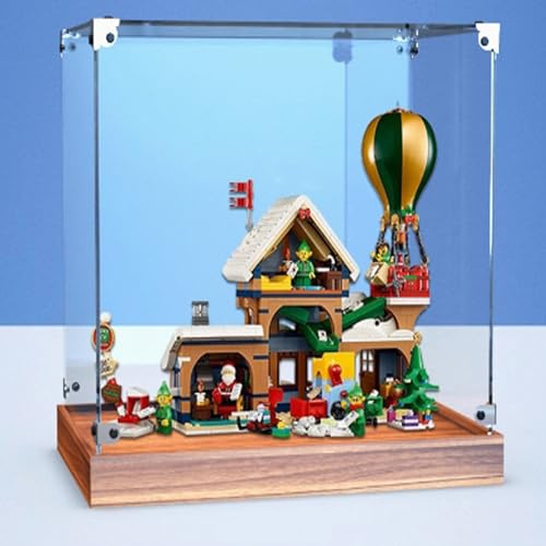 Vitrina acrílica transparente para Lego 10339 Weihnachtsmann Postamt, caja transparente, caja de almacenamiento, caja expositora, compatible con modelo 10339. (solo caja de exhibición) (base de roble