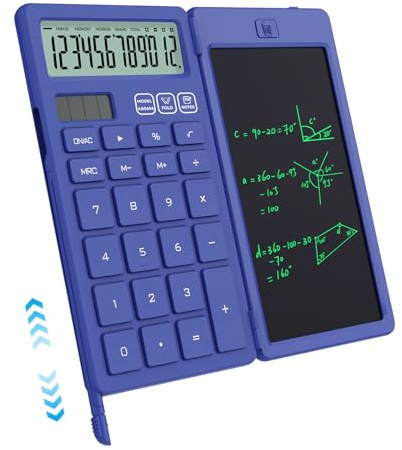 Calculatrice Pliable 2 en 1 ROATEE avec Tablette d'écriture LCD effaçable,écran Large HD 12 Bits,Double Alimentation Solaire Rechargeable,idéale pour Les étudiants et Le Bureau