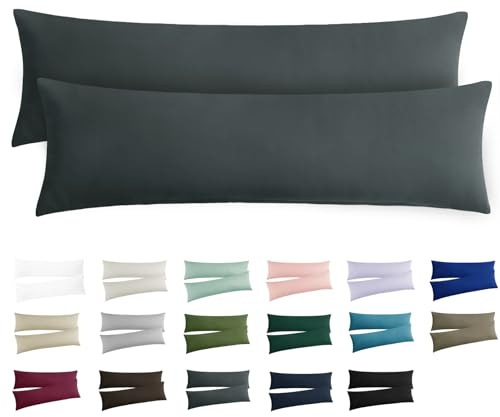 RUIKASI Seitenschläferkissen Bezug 40 x 145 Grau 2er Set - Oeko Tex Kissenbezug 40x145 cm Anthrazit mit Reißverschluss aus Mikrofaser, Seitenschläferkissenbezug 145x40 Pillow Case Pillow Cover