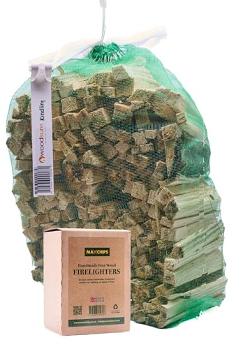 1 Net of Maxchips Kiln Dried Kindling and 1 Box of Maxchips Firelighters.
