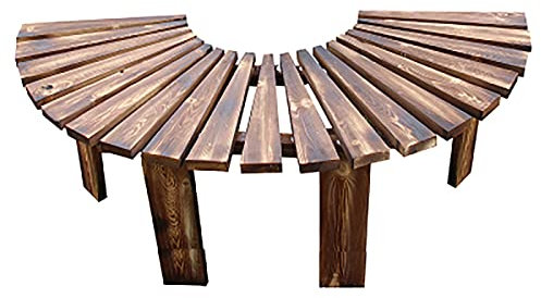 Gartenbank für draußen, halbrunde Baumbank aus Teakholz, Bank aus Massivholz ohne Rückenlehne, runder, runder Sitzstuhl aus Holz für die Terrasse, Retro-Parkmöbel für den Hinterhof (Farbe: Braun)