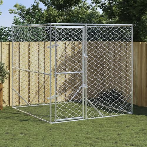 Festnight Gabbia per Cani, Recinto per Cani da Esterno, Canile da Esterno Taglia Grande, Cuccia per Cani da Esterno in Acciaio Zincato Argento 2x2x2 m