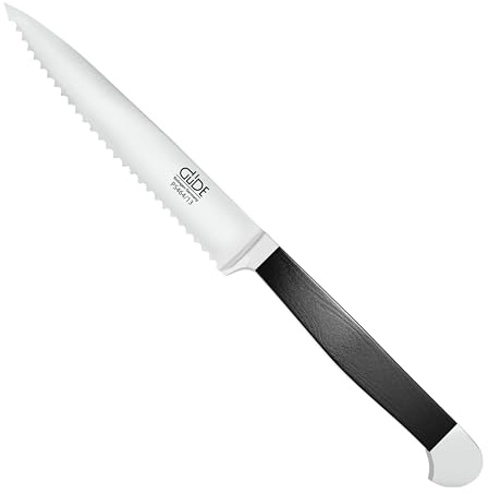 Güde Solingen Made in Germany - deutsches Universalmesser mit Wellenschliff Handarbeit 13 cm Klingenlänge Alpha Pure Doppelkropf - geschmiedet Ergonomischer schwarzer Micarta-Griff - Tomatenmesser