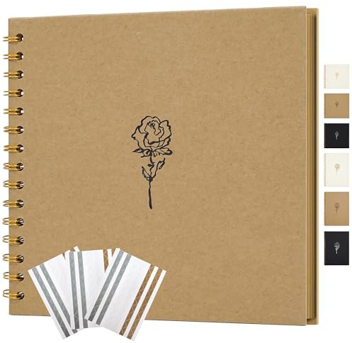 Hiwhy Album photo de scrapbooking - 20,5 x 20,5 cm - En papier kraft - Avec 40 pages - Pour mariage, anniversaire, photos de famille - Kaki