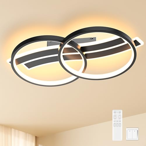 MOUNM LED Deckenleuchte dimmbar 30W (3000K-6000K) mit Fernbedienung – Moderne Deckenlampe Schwarz für Wohnzimmer, Schlafzimmer, Küche, Flur, Balkon, Kinderzimmer – 41cm