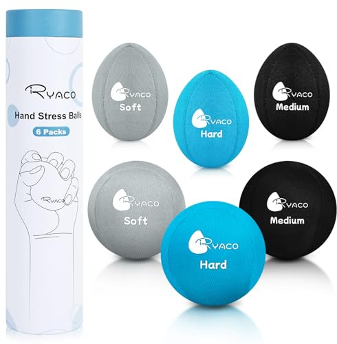 RYACO 6 Stück Gel Stressball für Erwachsene - Antistressball Mit verschiedenen Stärken und Größen - Anti Stress Bälle für Konzentration - Motivierendes Knetball Spielzeug
