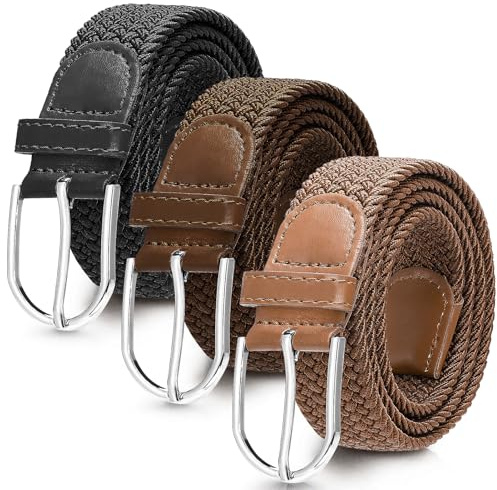 patinadrift 3 Stücke Geflochtener Elastischer Gürtel Unisex Elastik Flechtgürtel Nicht Porös Pin Buckle Stretchgürtel für Damen und Herren