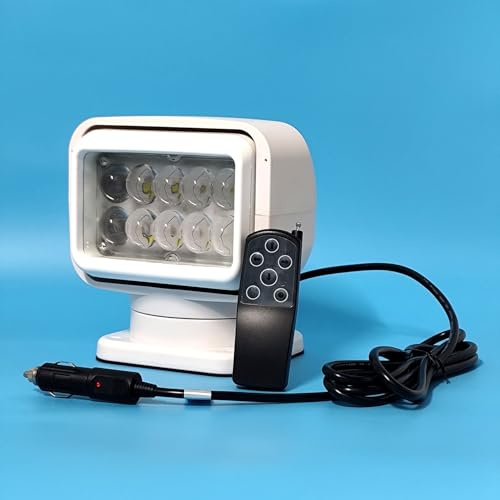 Led Search Light 7 Inch 50W 360 Degrees Rotating Remote Control 9-32V Super Bright Led Work Spot Driving Lights Fog Offroad Lights Boat Lighting White Colour Water Proof