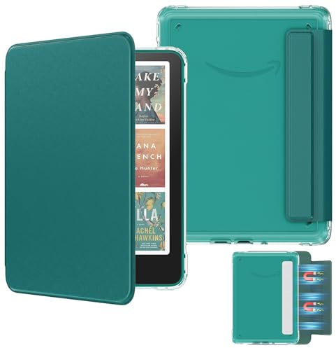 MoKo Abnehmbare Magnetische Hülle für 7 Kindle Paperwhite 12. Generation 2024 & Kindle Colorsoft 2024/2025,Ultraklare Kratzfeste Licht-und Muschelabdeckung mit Auto Schlaf/Wach, Jade Grün
