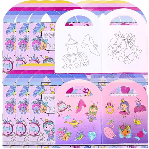 TE-Trend 12 Stück Prinzessin Mini Malblock Mädchen Malbuch Kinder Set mit je 15 Sticker als Mitgebsel oder Mitbringsel bestens geeignet.