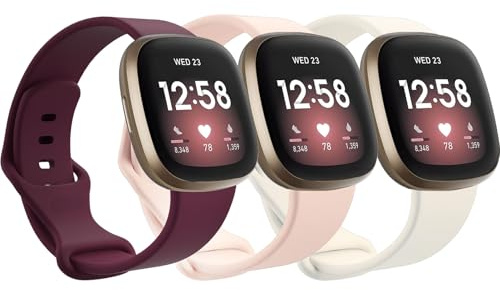 Garmcool Silikonband 3 Pack för Fitbit versa 4/3, Sense 2 / Sense Armband, Justerbart Sportarmband för Män Och Kvinnor/Burgundy, Rosa, Månvit, S