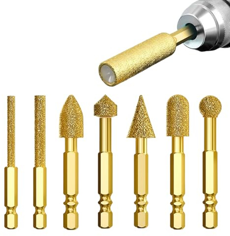 Hartmetall-Fräserset - Hartmetall 7-Teilig Sechskant-Schaft Aufsatz | Edelstein-Bohrer | Für Schleifen Fräsen Polieren Metall Holz Gestein Kristall Bergbau Harz