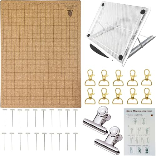12×16 Inch Macrame Board Set,Double Sided Grids Handmade Braiding Macrame Board with Pins,Macrame Tool Supplies Braiding Craft Helper Board with Instructions for Bracelet Creating, Knotting Creations