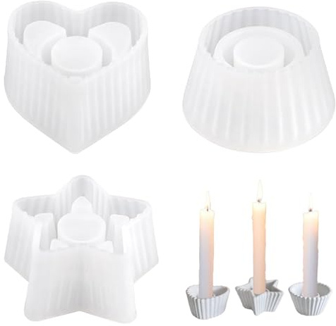 3 Stück Silikonformen Gießformen Kerzenhalter, Silikonform Kerzenhalter, Pentagramm, Runder, Herzform Stabkerzenhalter Kerzenformen für Beton, Gips, Kerzen Silikonformen, DIY Weihnachtsdeko