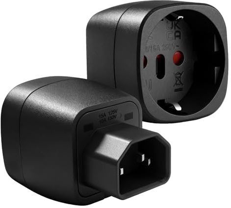 Hoembpn 2 Stück IEC C14 auf CEE7 Schuko Adapter, 250V/10A Steckadapter, C14 Stecker auf CEE7 Buchse, EU auf C14 Stecker, für USV/UPS, PDU Kaltgeräte, Rechenzentren, Netzwerkgeräte