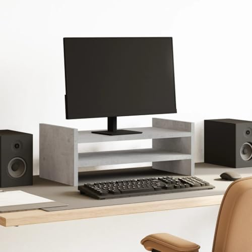 Zentexion monitorstativ i betonggrått av trämaterial 50 x 27 x 20 cm med 2 hyllor för datorbord och kontorsbord ergonomiskt utrymmesbesparande för hemmakontor och spelbord