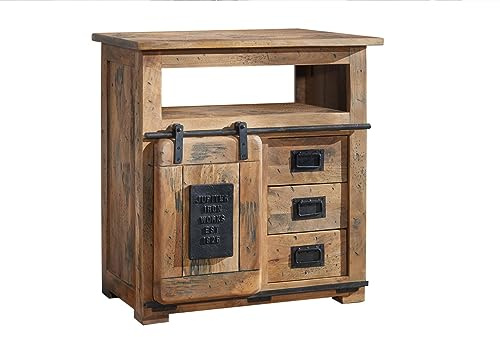 MASSIVMOEBEL24.DE Kommode Mango Natur lackiert Railway #110 | 80x45x85 cm (BxTxH) 39 kg Industrial montiert vollmassiv