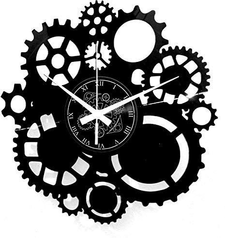 Instant Karma Clocks Wanduhr aus Vinyl Schallplattenuhr mit Gothic Steampunk Zahnraeder Motiv