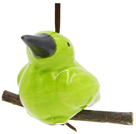 osters muschel-sammler-shop Kleiner Keramik Vogel sitzend auf Holz-AST zum aufhängen mit Band, Größe 6,5cm - sehr dekorativ - Hochzeitsgeschenk - Geschenk- Wanddekoration - Mobile (hellgrün)