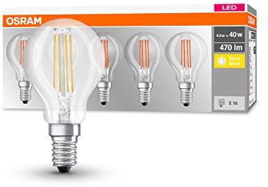 Osram LED-Lampe, Sockel: E14, Warm White, 2700 K, 4 W, Ersatz für 40-W-Glühbirne, klar, LED BASE CLASSIC P