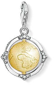 THOMAS SABO Charm-Anhänger Vintage Weltkugel 925er Sterlingsilber, Geschwärzt; 750er Gelbgold Vergoldung