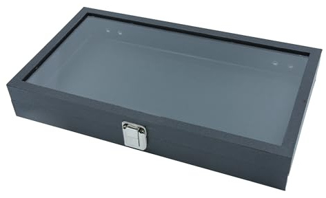 SSWBasics Large Black Faux Leather Glass Top Jewelry Display Case (14¾L x 8¼W x 2 D )