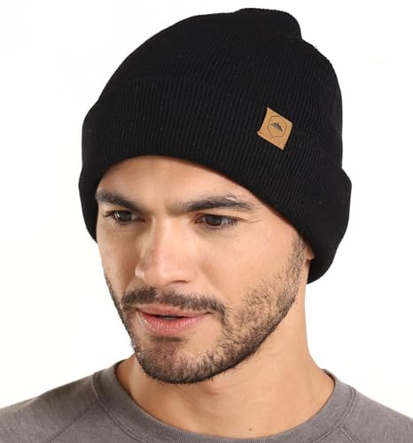 Tough Headwear Merino Wool Beanie - Moisture Wicking Winter Hats for Women - Stretchy Mens Beanie - Breathable Wool Hat - Basic - Jet Black