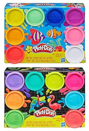 PD Play Doh 8 Pack Bundle: 8 Pack of Rainbow Compound + 8 Pack of Neon Compound