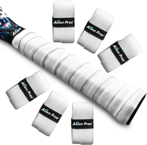 Alien Pros Tennis Racket Grip Tape (6 Grips) – Precut and Light Tac Feel Tennis Grip – Tennis Overgrip Grip Tape Tennis Racket – Wrap Your Racquet for High Performance (6 Grips, White)