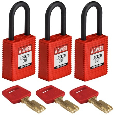 Brady (NYL-RED-38PL-KA3PK) SafeKey Nylon Lockout-Vorhängeschloss Mit Nylon Bügel 38.00 mm Rot KA - Gleichschließende Schlösser 3 Stück