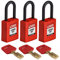 Candado de Nailon Safekey, 38mm x 84mm x 19mm, Rojo, Paquete de 3