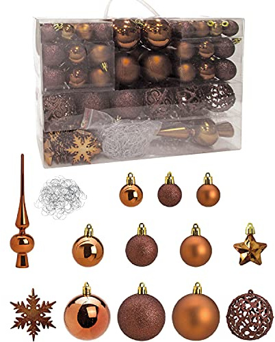 WOMA Christbaumkugeln Set Bronze & 19 weiteren Farben - 111er Weihnachtskugeln Set inkl. Metallhaken - Weihnachtskugeln Kunststoff - Weihnachtsbaum Deko & Christbaumschmuck