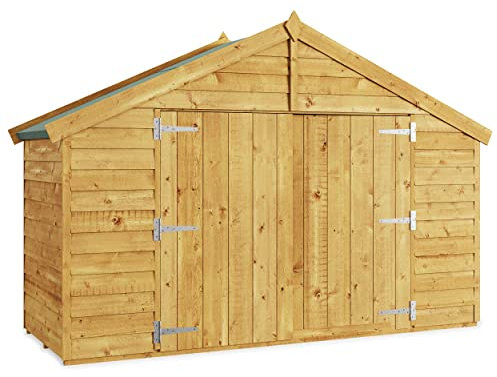 BillyOh 3x8 Mini Keeper Overlap Wooden Bike Shed, Windowless Bike Storage Shed Design, Extra Wide Double Doors, Tear Resistant Felt, Durable Apex Roof for Secure Outdoor Equipment & Bicycle Storage