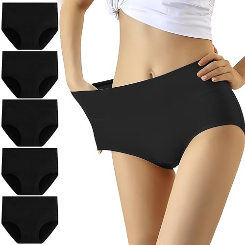 YouShow Culottes Femmes Coton Taille Haute Lot de 5 Slips Elasticité Ventre Plat(Noir,S)