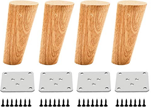 Qrity 4 Stück Möbelfüße Holz, 10cm Ersatz Sofafüße mit Montageplatten & Schrauben, für Schrank, Sofa, Couchtisch, TV-Schrank und andere Möbelbeine