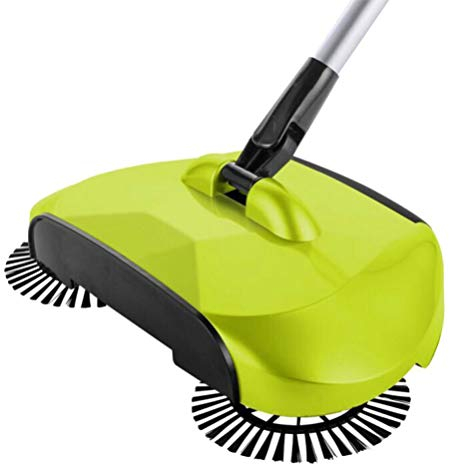 Garneck Multi-function Lazy Hand Push Broom Dustpan Trash Bin Rotating Floor Sweeper for Effortless Cleaning of Hair Debris Handle Green