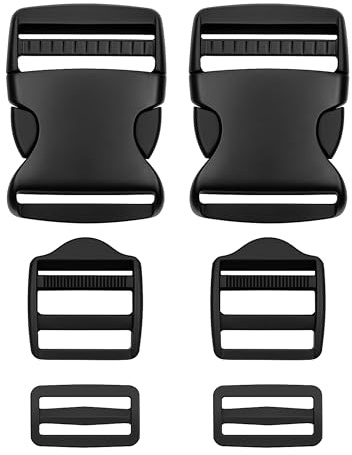Spänne, stångspänne och stegspänne set, 6-pack, för 50 mm breda bältesremmar, 2 x 50 mm spänne vardera, i svart, bältesspänne med dubbelsidigt klickfäste, spänne för bältesremsklämma