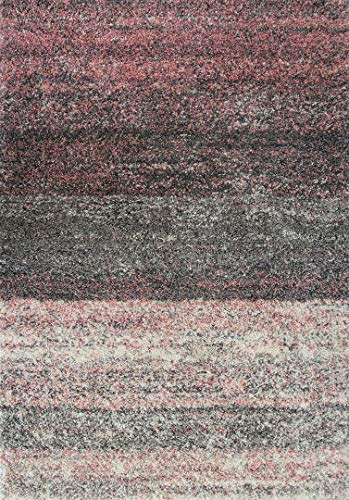 Luxury Thick Stripe Pale Pink Shaggy Living Room Area Rug Grey Hygge Super Soft Lounge Bedroom Hall Rugs 160cm x 230cm