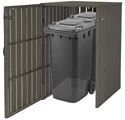 XL 1er-/2er-WPC-Mülltonnenverkleidung HWC-J28, Mülltonnenbox, Metall Holzoptik, erweiterbar - grau