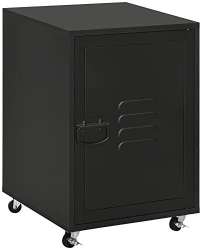 HOMCOM Rolling Metal Filing Cabinet, Industrial Mobile Storage Cabinet with Adjustable Shelf and Wheels for Home Office Living Room, Black