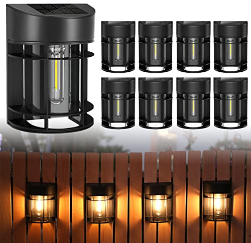 DOESLAG Solar Fence Lights Outdoor, 8 Pack Waterproof Solar Lights Outdoor, Outdoor Solar Light Fence Light for Garden Fence Post Step Stair Backyard