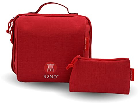 Trousse de Toilette pour Femme avec Trousse de Maquillage Gratuite, Trousse de Toilette Suspendue, Grands Compartiments verrouillables avec Fermeture éclair, Trousse de Toilette Rouge.