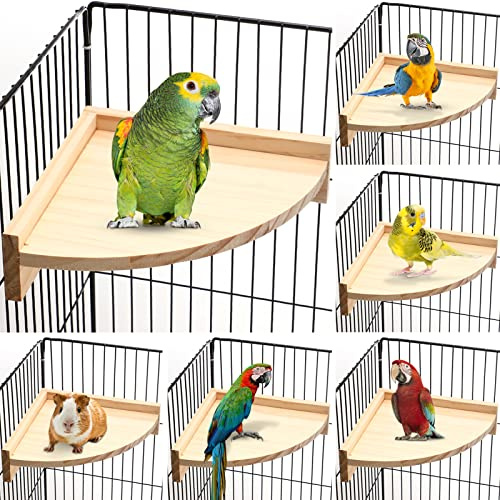 Wettarn 6 Pcs Bird Perch Platform Bird Corner Parrot Perch Corner Wooden Stand Sector Playground Cage Accessories Shelf for Parakeet Conure Cockatiel Budgie Gerbil Rat (7.1 x 7.1 Inch,Platform)