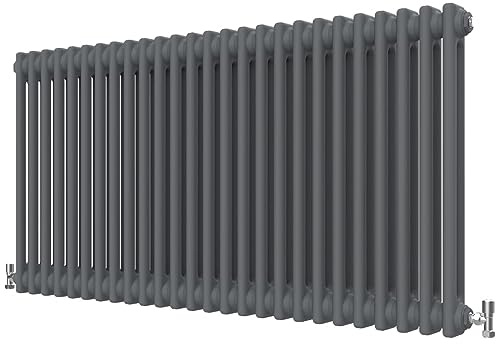Radbliss Horizontal Traditional 2 Column Radiator 600x1190mm Anthracite Matt Grey Cast Iron Style Design RAD Central Heating