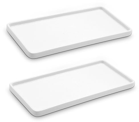 LoeJan Vassoio da bagno da 25,4 cm, in ceramica, per bancone, sapone, profumo, candele, piccolo organizer per piante decorative per la casa (bianco, 25,4 cm (confezione da 2)