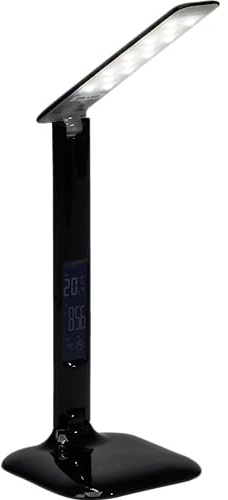 Lightbox LED Schreibtischlampe mit Datumsanzeige & Weckfunktion & Thermometer | 55 cm Höhe | schwarze Tischleuchte mit Touchdimmer & CCT (2800-6500 K) | inkl. USB | 320 lm | aus Kunststoff/Metall