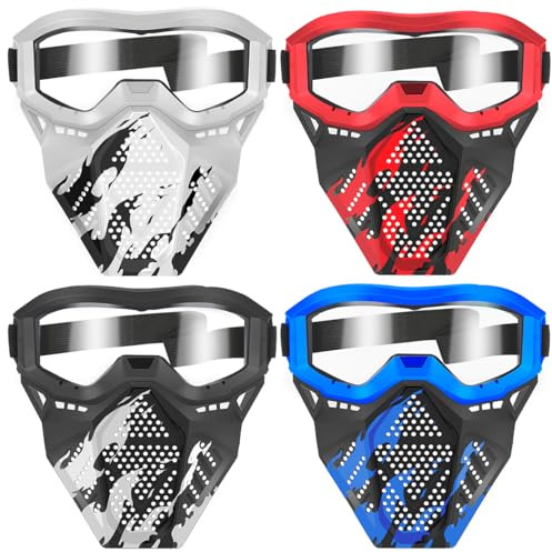 POKONBOY 4 Pack Tactical Mask for Kids, Safety Goggles Compatible with Nerf Rival, Apollo, Zeus, Khaos, Atlas, & Artemis Blasters Age 8+ Years Old